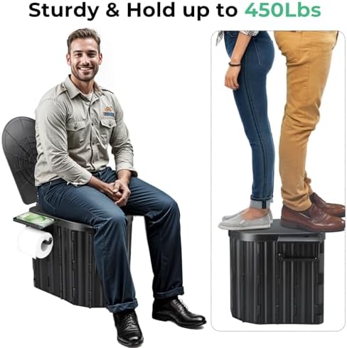 Sckee Camping Toilet, Portable Toilet for Adults, Portable Travel Floding Toilet with Lid and Paper Holder, Compact Potty for Car, Camp Toilet Portable Toilet for Camping, Hiking,Truck, RV, Beach