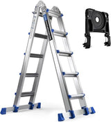 HBTower A Frame 5 Step Extension Ladder, 19 Ft Multi Position Ladder with Removable Tool Tray and Stabilizer Bar, 330 lbs Capacity Telescoping La dder for Household and Outdoor Work (Blue, 19FT)