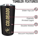 Campus Colors NCAA Stainless Steel Tumbler perfect for Gameday - 18 oz - Double Walled - Keeps Drinks Perfectly Insulated (Colorado Buffaloes - Black)