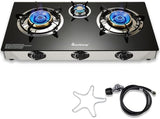 Propane Stove 3 Burner Gas Stove, 34000 BTU High-Efficiency Auto Ignition Tempered Glass LPG Cooktop with CSA Regulator and Hose – for Outdoor Camping, RV, and Emergency Cooking