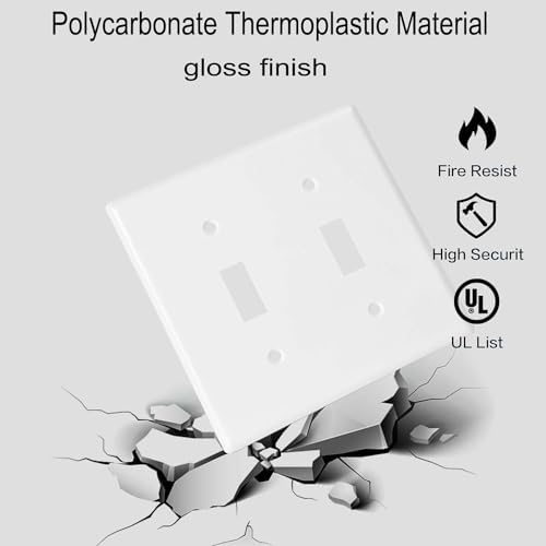 Toggle Light Switch Wall Plates 2-Gang Switch Electrical Cover Plate Unbreakable Thermoplastic Faceplate, White (10 Pack)