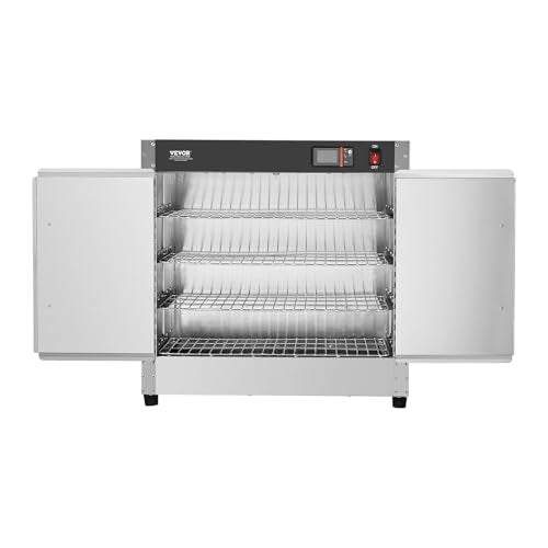 VEVOR Hot Box Food Warmer, 4-Tier Concession Warmer with Water Tray, 4 Pans, Double-Door and Adjustable Shelves, Stainless Steel Food Warmer Cabinet, Ideal for Storing Pizza, Chicken, Restaurant