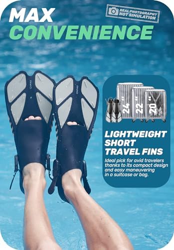 CAPAS Snorkel Fins, Swim Fins Travel Size Short Adjustable for Snorkeling Diving Adult Men Women Kids Open Heel Swimming Flippers