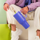 HydroJug Traveler - 40 oz Water Bottle with Handle & Flip Straw - Fits in Cup Holder, Leak Resistant Tumbler-Reusable Insulated Stainless Steel & Rubber Base - Gifts for Women & Men, Lime Rickey