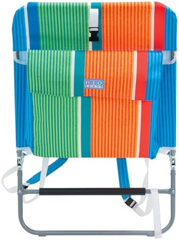 Rio Beach Portable Lay Flat Folding Backpack Beach Lounge Chair with Backpack Straps and Storage Pouch, Orange and Green
