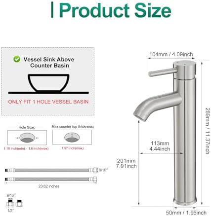 VOTON Vessel Sink Faucet Chrome Modern Tall Bathroom Faucets Single Handle One Hole Rv Vanity Lavatory Bathroom Sink Faucet