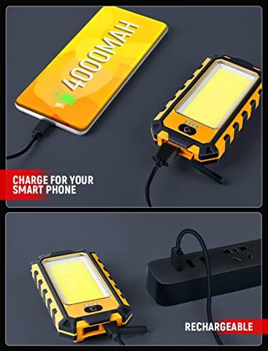 LED Rechargeable Magnetic Work Light 40W 1500Lumens, Hanging Hook 4 Lighting Modes, Job Site Lighting for Car Repairing, Camping, Hunting, and Hurricane(Orange)