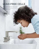 FORIOUS Brushed Nickel Bathroom Faucet for Sink 3 Hole 2 Handle, Stainless Steel Square 8" Widespread Bathroom Vanity Faucets Brushed Nickel 3 Hole with Metal Pop Up Drain, CUPC Water Hoses