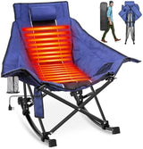 Suteck Heated Rocking Camping Chair, XL Oversized Rocking Chair Outdoor with 3 Heat Levels for Back and Seat, Heated Chairs Outdoor Sports for Patio Lawn Picnic Travel, Power Bank（Not Included）