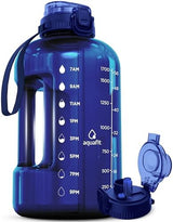 AQUAFIT 64 oz Water Bottle with Time Marker - Straw & Chug Lid - BPA Free Big Water Bottle with Straw - Gym Water Bottle with Handle - Gallon Water Jug (64 Ounces, Blue)