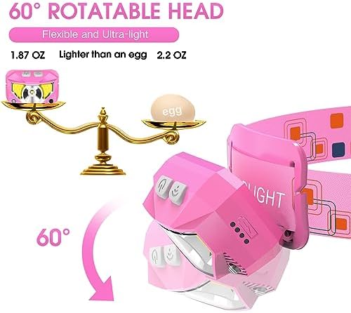 LHKNL Headlamp Flashlight, 1200 High Lumen Bright LED Rechargeable Headlight with White Red Light, 2-Pack Waterproof Motion Sensor Head Lamp, 8 Mode for Camping Running Hiking Fishing Gear- Pink