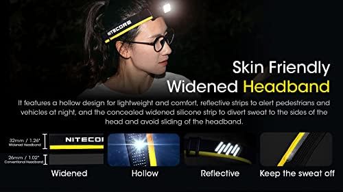 Nitecore NU43 Rechargeable Headlamp, 1400 lumens USB-C Bright Lightweight for Camping, Running, or Working, with Spotlight, Floodlight, Red Light, Including NitecoreS Sticker
