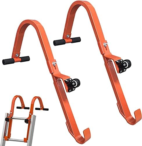 Roof Ladder Hook, 2 Pack Ladder Stabilizer, Heavy Duty Steel 500 Lbs Weight Ratin, Roof Ridge Extension with Wheel for Safe and Easy Access