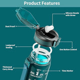 Water Bottle with Straw, 32oz Motivational Water Bottles with Time Marker to Drink, Tritan BPA Free, 1L Sports Water Bottle with Carry Strap LeakProof for Women Gym Fitness Outdoor (1 Pack)