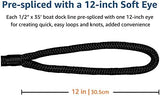 Dock Lines: 1/2" x 35' Double Braided Nylon Boat Dock Lines - Premium Boat Ropes for Secure Docking with 12" Loop - Marine Grade Boat Rope/Dock Line, Sturdy and Hi-Performance - 2 Pack