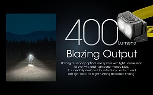 Nitecore NU25 400 USB-C Rechargeable Headlamp, Lightweight, Dual Beam, with Red Lighting for Hiking, Climbing, and Camping, with Organizer
