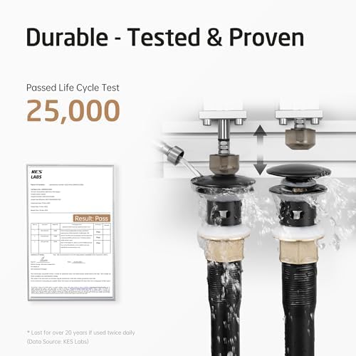 KES All Metal Bathroom Sink Drain with Strainer Basket Hair Catcher Anti Clog Pop Up Drain Stopper for Lavatory Vanity Vessel Sink with Overflow, Rustproof 18/8 Stainless Steel Matte Black S2013A-BK