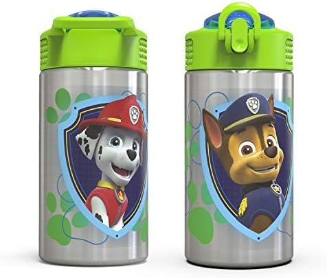 Zak Designs 15.5oz Stainless Steel Kids Water Bottle with Flip-up Straw Spout - BPA Free Durable Design, Paw Patrol Boy SS