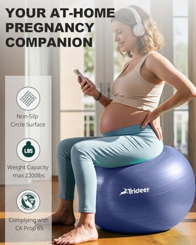 Trideer Yoga Ball - Exercise Ball for Workout pilates Stability - Anti-Burst and Slip Resistant for physical therapy, Birthing, Stretching & Core Workout, Office Ball Chair, Flexible Seating, Home Gym
