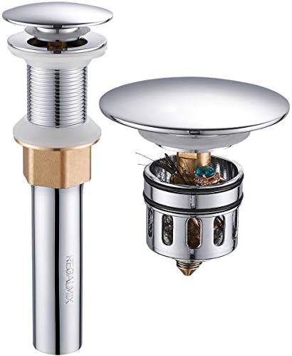 Bathroom Sink Drain, Vessel Sink Pop Up Drain with Detachable Basket Stopper,Anti-Explosion and Anti-Clogging Drain Strainer, Sink Drain Assembly Without Overflow Polished Chrome, REGALMIX RWF082A
