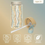 Bentgo Kids Water Bottle (Whimsy & Wonder Collection) - Leak-Proof Durable Tritan 15 oz. Cup for Kids/Toddlers 3+; Flip-Up Safe-Sip Straw for School, Sports, Daycare, Camp & More (Wavy)