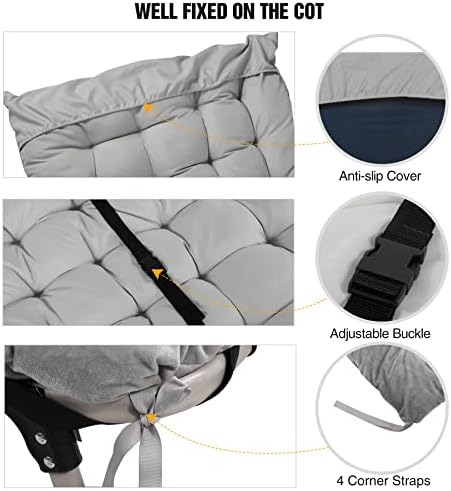 REDCAMP Folding Cot Pads for Sleeping Extra Thick, Soft Comfortable Velvet & Corduroy Cotton Camping Cot Mattress Pad for Backpacking Hiking, Black Blue Brown Grey 75x30 inches