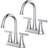 Bathroom Faucets for Sink 3 Hole, Hurran 4 inch Chrome Bathroom Sink Faucet with Pop-up Drain and Supply Hoses, Stainless Steel Lead-Free Centerset Utility Faucet for Vanity RV, 2 Pack