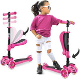 Hurtle 3-Wheeled Scooter for Kids - Wheel LED Lights, Adjustable Lean-to-Steer Handlebar, and Foldable Seat - Sit or Stand Ride with Brake for Boys and Girls Ages 1-14 Years Old