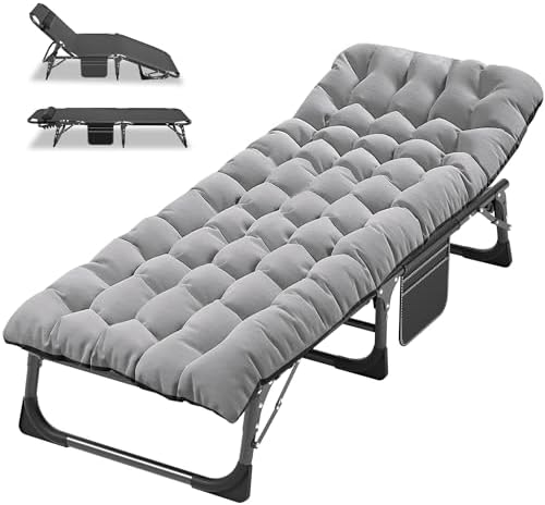 ABORON Folding Camping Cot W/Mat for Adults, Adjustable Heavy Duty Outdoor Bed,1200 D Layer Oxford Travel Camp Cots