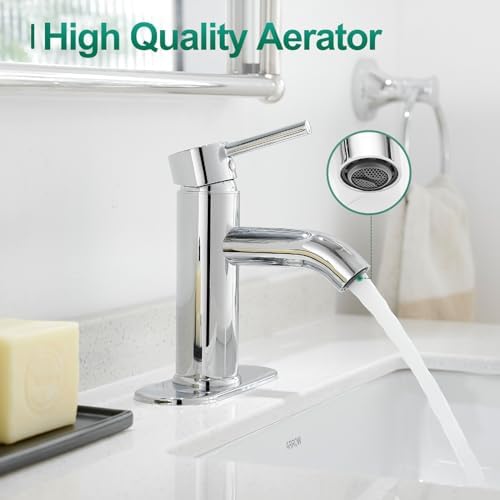 VOTON Modern Bathroom Faucet Chrome Single Handle One Hole Sink Faucet Commercial Lavatory Vanity Sink Faucet with 3/8" Hoses and Deck Plate