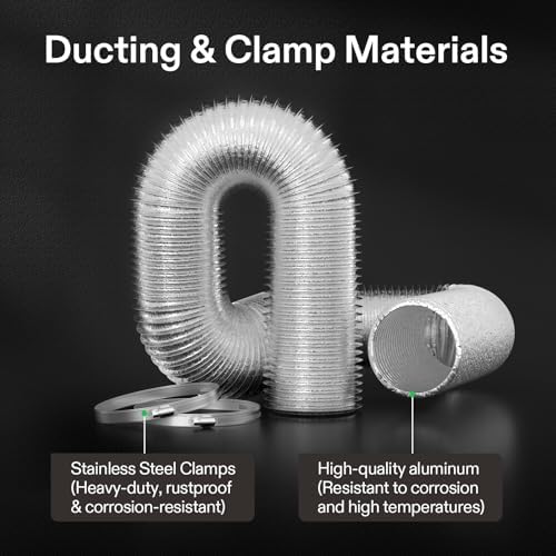 VIVOSUN 4 Inch 25 Feet Flex Air Aluminum Duct for Ventilation, 2 Clamps Included, Long Heavy-Duty Multi-Layer Dryer Hose Vent Kit, Duct Fan Systems