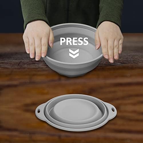 Collapsible Silicone Salad Bowl 61oz Camping Bowl Outdoor Hiking Travel Durable Bowl for Storage and Mixing Food-Grade Silicone Food Storage Container 1 Pack (Grey)