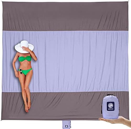 WEKAPO Beach Blanket Sandproof Waterproof, Extra Large Beach Mat, Oversized & Compact Sand Free Mat Quick Drying, Lightweight & Durable with 6 Stakes & 4 Corner Pockets