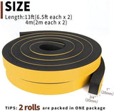 Yotache High Density Adhesive Foam Tape 2 Rolls 1" W X 3/4", (New Adhesive Craft) Weather Stripping Gasket Seal, Shockproof, Furniture Protective, 13 Ft Length (2 X 6.5 Ft Each)