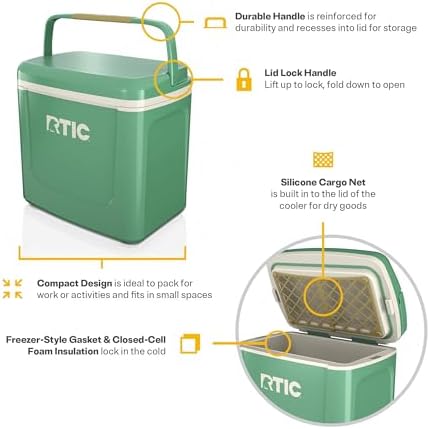 RTIC 8 QT Road Trip Personal Cooler, Small, Compact, Insulated, Portable Ice Chest Box for Food, Drink, Beverage, Beach, Camping, Picnic, Fishing, Boat, 12-Can Capacity