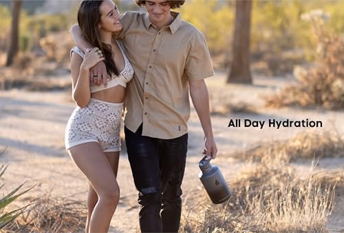 HYDRO CELL Stainless Steel Insulated Water Bottle with Straw - For Cold & Hot Drinks - Metal Vacuum Flask with Screw Cap and Modern Leakproof Sport Thermos for Adults (Graphite/Black 64oz)