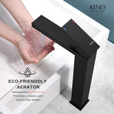 KENES Matte Black Bathroom Faucet Single Handle Tall Vessel Sink Faucet Vanity Bathroom Faucet Basin Mixer Tap with Water Supply Hose and Pop Up Sink Drain, LJ-9031A-2