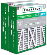 Filterbuy 17.5x21x5 Air Filter MERV 8 Dust Defense (2-Pack), Pleated HVAC AC Furnace Air Filters Replacement for Rheem, Ruud, and Protech (Actual Size: 17.13 x 20.63 x 4.38 Inches)