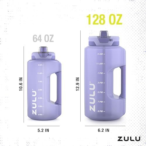 ZULU Goals Large Water Bottle Jug with Time Marker & Handle for All Day Hydration | Silicone Soft Straw with Locking Leak-Proof Lid | For Gym, Camping, Workout, and Outdoors | BPA-Free | 64oz, 128oz