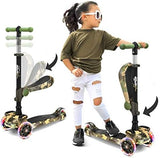 Hurtle 3-Wheeled Scooter for Kids - Wheel LED Lights, Adjustable Lean-to-Steer Handlebar, and Foldable Seat - Sit or Stand Ride with Brake for Boys and Girls Ages 1-14 Years Old