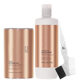 BlondeMe Lightener 9+ Premium Bleach 450 grams, Blonde Me Developer 9% / 30Vol 1 Liter and M Hair Designs Tint Brush Comb (Bundle), Off White