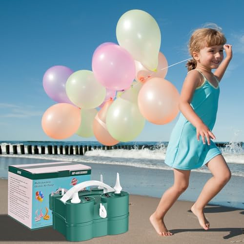 IDAODAN Electric Balloon Pump, Portable Electric Balloon Blower Machine Balloon Air Pump Dual Nozzle Rose Red 110V 600W Balloon Inflator for Party Decorations