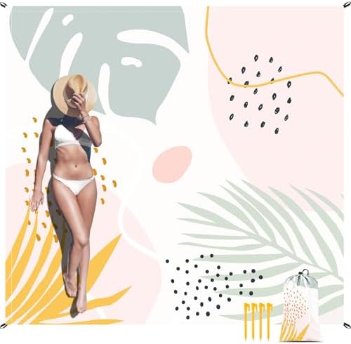 Waterproof Beach Blanket, 110''×118'' Extra Large Sand Free Beach Mat 4-8 Adults, Lightweight Portable Polyester Outdoor Picnic Blanket with 4 Stakes & 4 Corner Pockets for Camping, Travel