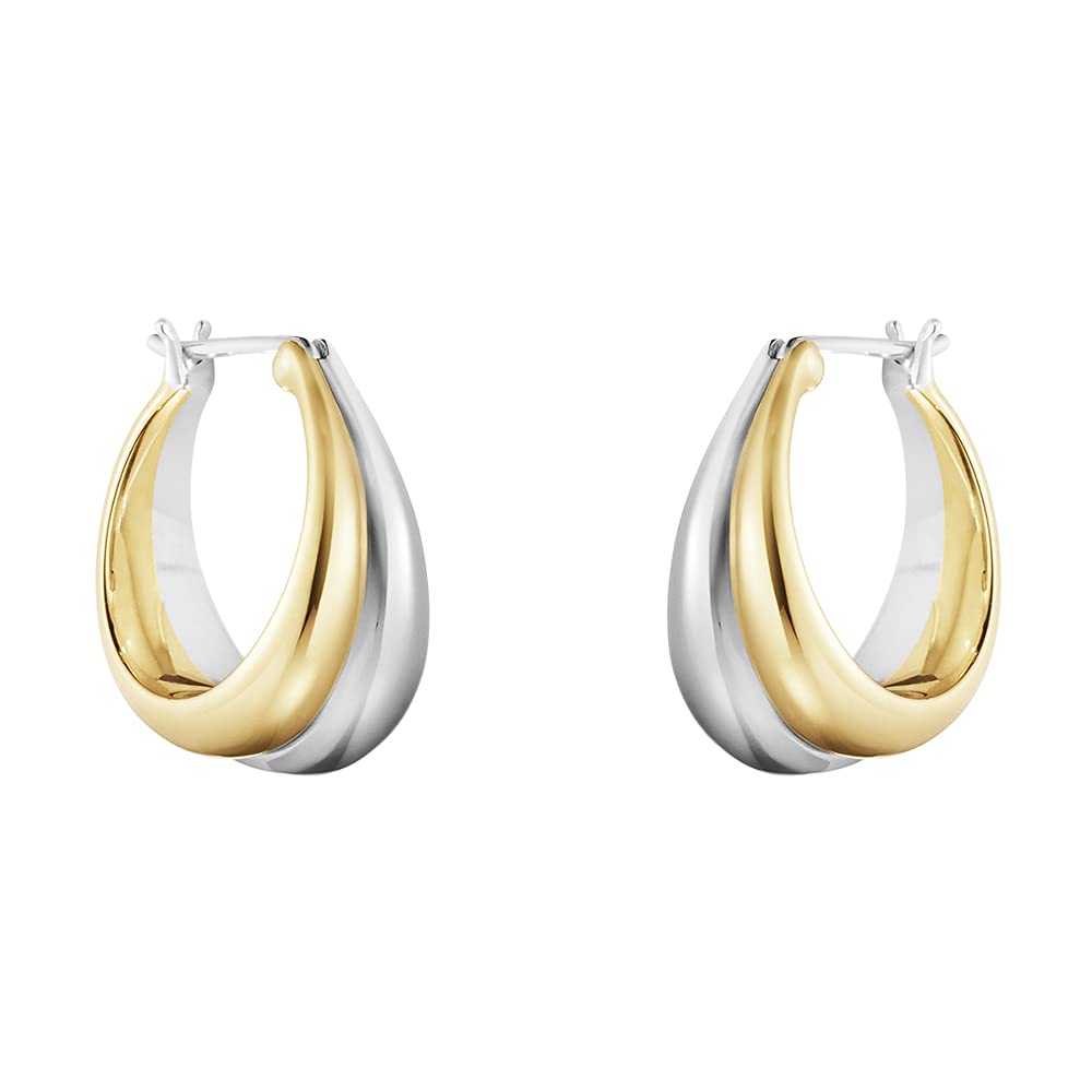 PICKBEAU 18K Two-tone Gold Silver Curve Earrings for Women | Light Weight Italian Design Click Top Chunky Hoop Earrings for Women