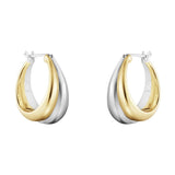 PICKBEAU 18K Two-tone Gold Silver Curve Earrings for Women | Light Weight Italian Design Click Top Chunky Hoop Earrings for Women