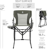 EVER ADVANCED Portable 30.7" Seat Height Tall Folding Camping Chair Directors Chair High Foldable Bar Stool with Side Table for Makeup Artist, Sports Event, Craft Show, Supports 350LBS Green Grey