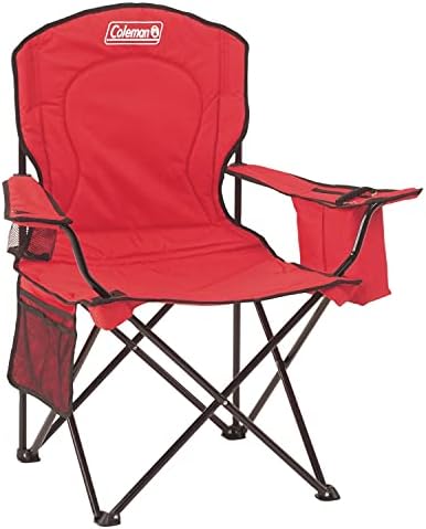 Coleman Portable Quad Camp Chair with 4-Can Cooler, Cushioned Seat & Back with Side Pockets & Cup Holder, Carry Bag Included