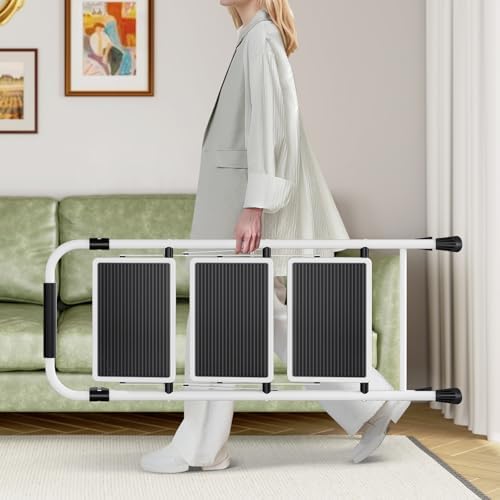 Step Ladder, Folding Step Stool with Wide Anti-Slip Pedal, Sturdy Steel Ladder, Convenient Handrail, Lightweight, Portable Steel Step Stool