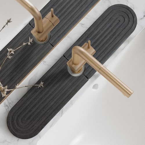 Diatomite Sink Splash Guard - DryingNeat Kitchen Faucet Mat, Instant Dry Water Absorbing Stone Tray for Sink, Durable Black Protector for Kitchen Bathroom Counter [Dark Grey, 23.6"x 3.9"]