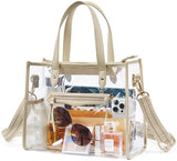 Missnine Clear Tote Bag for Women Thick PVC Clear Bag for Stadium Events with Guitar Strap Transparent for Concert Beach
